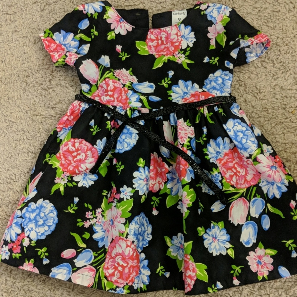 Baby girls black floral dress